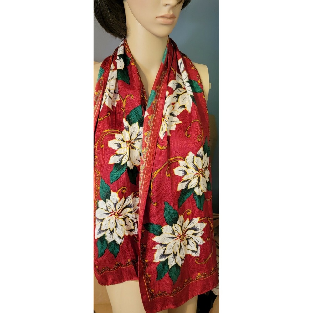 Vivid Jewel Tones Christmas Scarf 50" Long Christmas Magnolias Table Runner? d1-